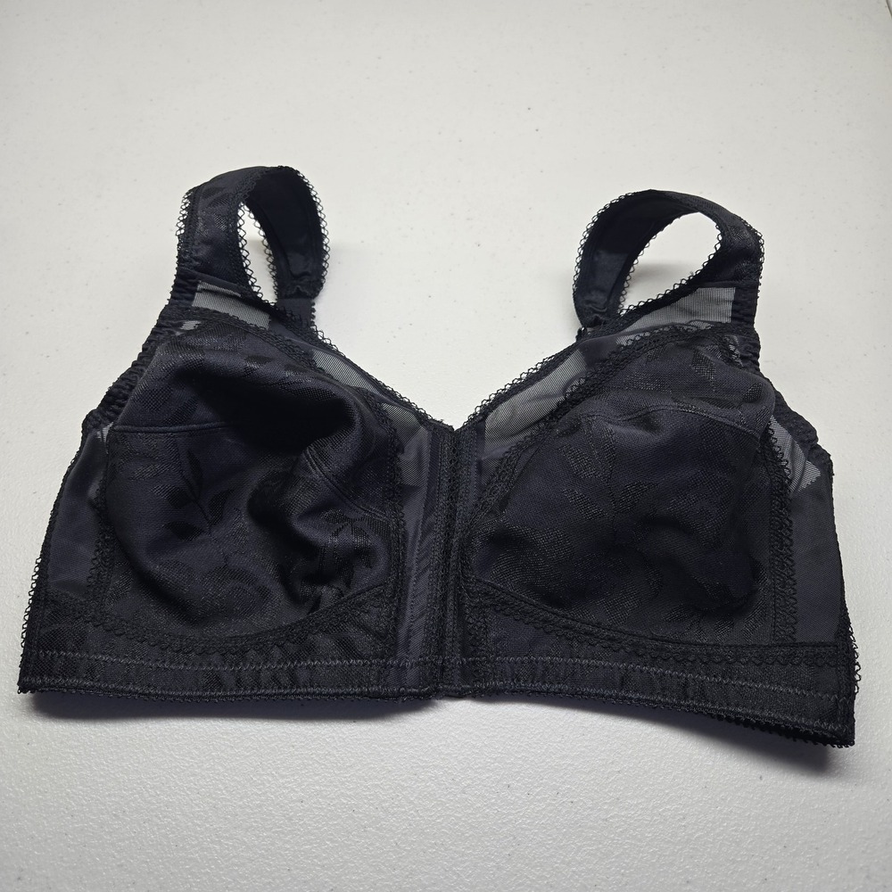 Playtex Women Bra 36D Black Floral T Shirt Wireless Lace Mesh Bralette